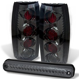 AKKON - For 88-98 C/K Series Sierra Silverado Tahoe Suburban Blazer Smoked Tinted Tail Brake Lights + LED 3rd Brake light