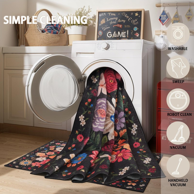 Floral Rug for Entryway, 2x3 Washable Kitchen Mat Ultra-Thin Soft,