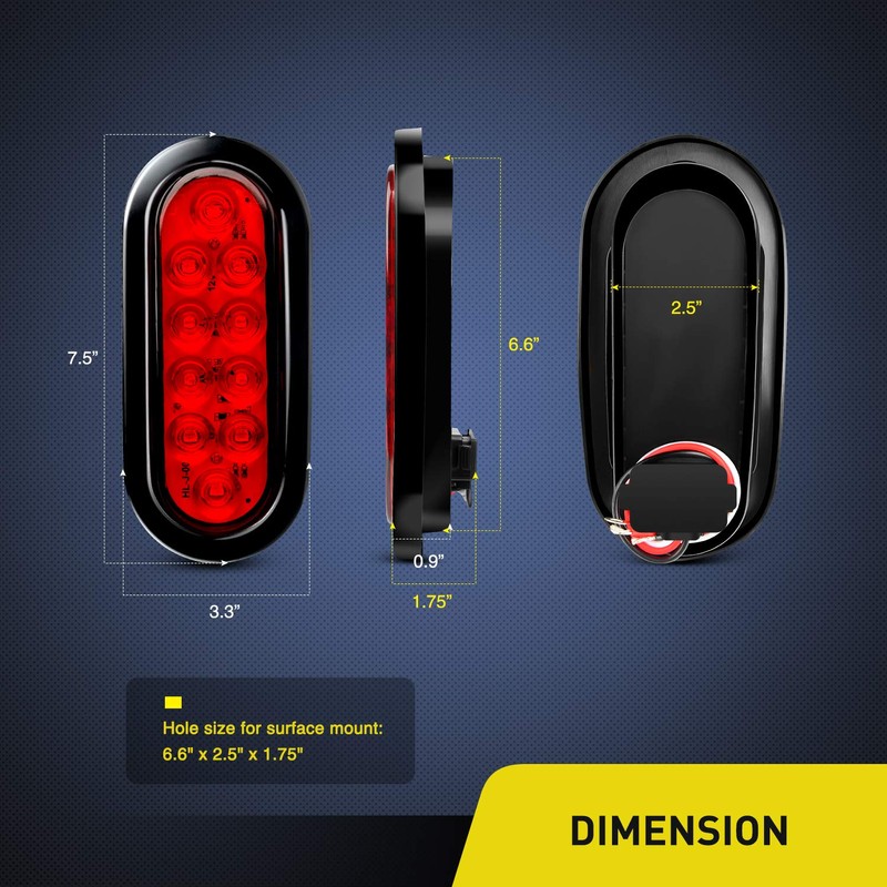 Nilight - TL-01 6" Oval Red LED Tail 2PCS w/Surface