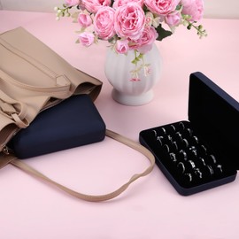 Jewelry Ring organizer Box for Multiple Rings,Portable Small Storage Display Case, Compact and Stylish Travel Jewelry case, Tray Gift for Women, Fits for Travel or Home Organizers (blue)