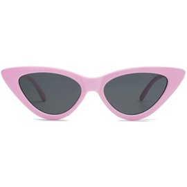 SOJOS Retro Vintage Narrow Cat Eye Sunglasses for Women Clout Goggles Plastic Frame SJ2044 (C21 Pink Frame/Grey Lens)
