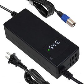 54.6V 2A Battery Charger for 48v Li-ion Battery Pack, 3-Pin Male XLR Connector, Equipped with HD display to Show the Current Voltage, Multiple Security Protection and Smart Shut-Off Charging