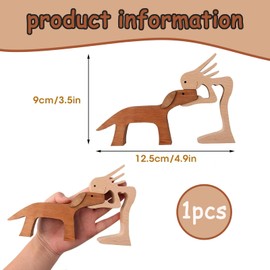 Tadpolez Wood Carving Ornaments, Wooden Sculpture Dog Figure, Handmade Dog Statue, Abstract Style People with Dog Statue, Wooden Figures Sculpture Ornaments, Decorations for Home, Office, Living Room