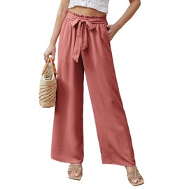Feiersi Women Casual Wide Leg Pants High Waisted Business Work Casual Pants Loose Flowy Beach Palazzo Pants(Rose Red,X-Large)