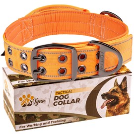 ADITYNA Heavy Duty Dog Collar for Extra-Large Dogs - Reflective Orange Collar with Handle for Training, and Walking - Wide, Thick, Tactical, Soft Neoprene Padded