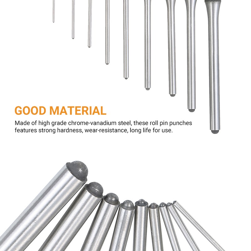 9 Pieces Roll Pin Punch Set Steel Punches Hand Pin