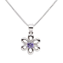 Cherished Moments Girls Sterling Silver Daisy Simulated February Birthstone Necklace for Children