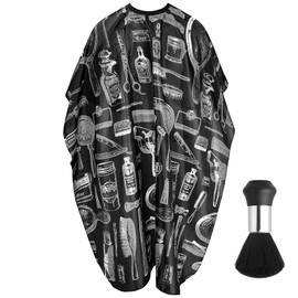 Abeillo Barber Cape and Neck Duster Brush - Haircut Cape Beauty Salon Barber Brush and Hair Cutting Bib Dye Cape Styling Makeup Cape for Hair Treatment Haircut Dyeing (Black&White)