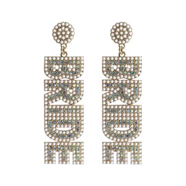 LADY&HOME Bride Earrings, Bride Beaded Earrings Bachelorette for Bride to Be Gifts Accessories (White)