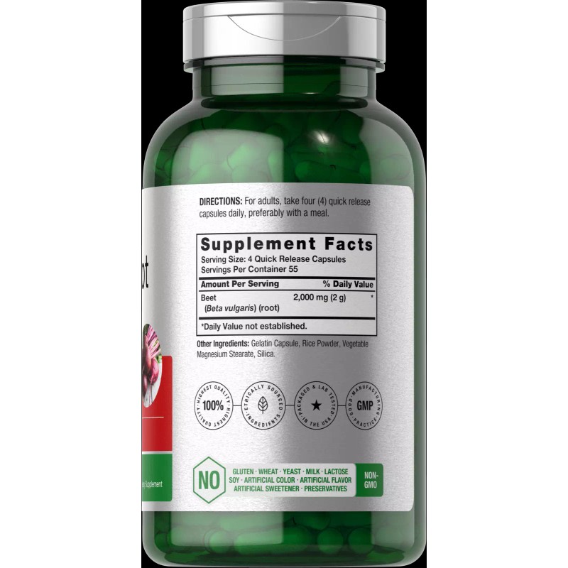 Horbaach Beet Root Powder Capsules 2000mg | 220 Pills |