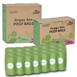 Doggy Boo Dog Poop Bags – Eco-Friendly 65% Recycled Plastic, Leak-Proof & Extra Thick, Easy-Tie Handles – Unscented Pet Waste Bags for Dogs