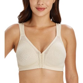 Lemorosy Full Coverage Front Closure Posture Bra Wirefree Unpadded Back Support Bra(Beige, 36B)
