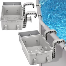 Poolside Storage Basket for Above Ground Pool with Cup Holder and Hooks Plastic Pool Organizer Basket 2 Sets Swimming Pool Hanging Basket for Pool Accessories, Towels, Toys-Fits Round/Oval Pool Frames