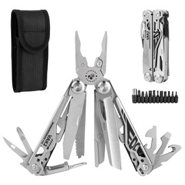VIPERADE VAK2 Multifunctional Pliers, 20-in-1 Foldable Multitool Tool with Needle-Nose Pliers, Cable Cutter, Saw, Files, Bottle Opener, Screwdriver for Outdoor and Bag Clip with Belt Bag