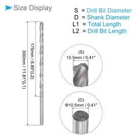 CoCud Ultra Long Twist Drill Bit, Drill Diameter 0.4 inches (10.5 mm), Total Length 11.8 inches (300 mm), High Speed Steel Twist Drill Bit, Copper, Metal, For Carpentry