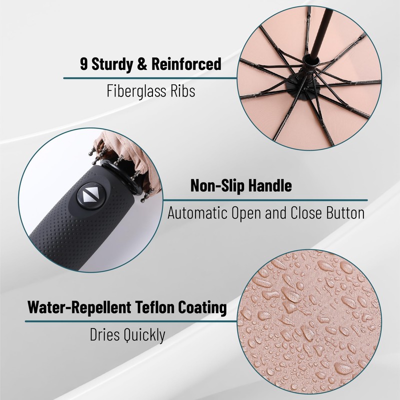 Mr. Pen- Windproof Travel Umbrella, Nude Beige, Automatic Umbrellas for