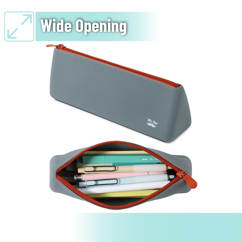 Mr. Pen- Silicone Pencil Case Pouch, Slate Blue, Aesthetic Triangular