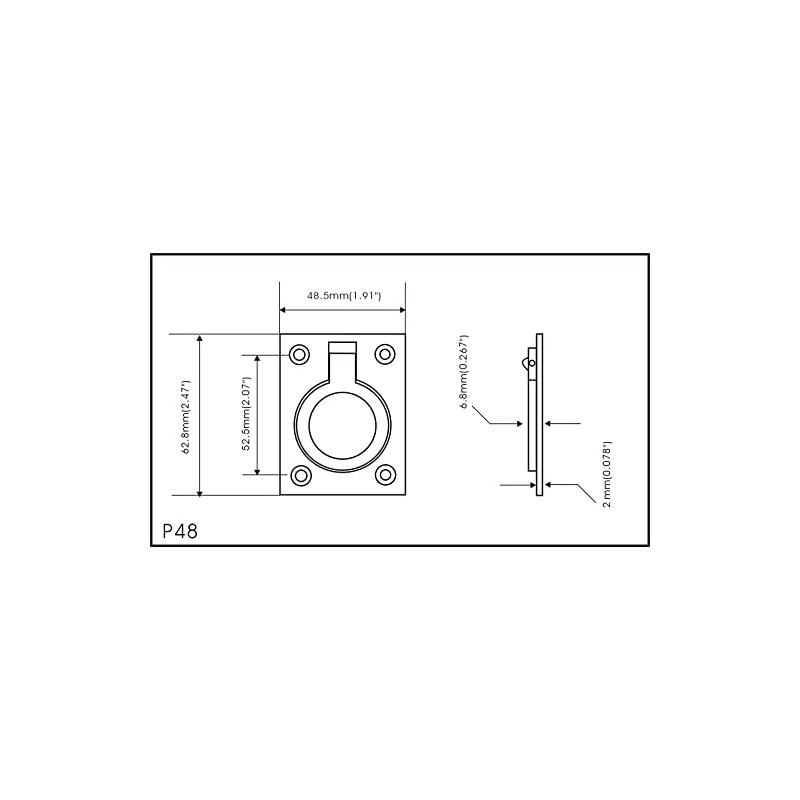 QCAA Solid Brass Flush Ring Pull, 2-1/2" x 1-7/8", Antique