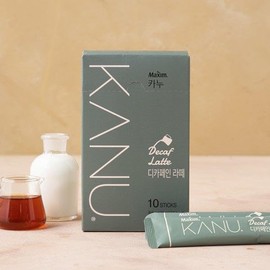 Kanu Decaf Latte Korea Instant Coffee 13.5g(65kcal) X 10 Sticks, Decaffeinated Sweet Latte