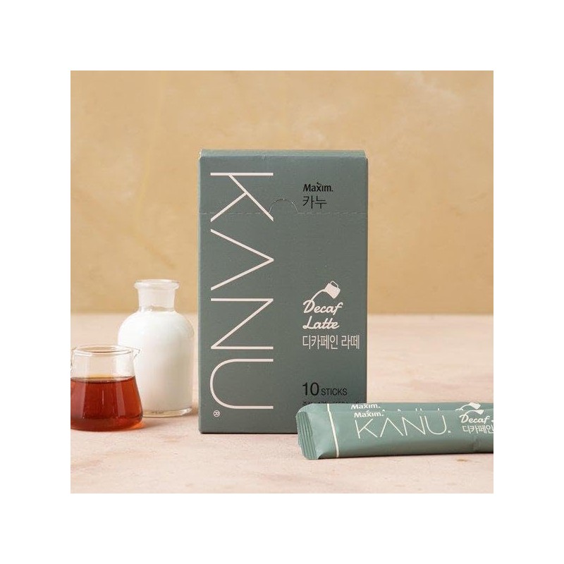 Kanu Decaf Latte Korea Instant Coffee 13.5g(65kcal) X 10 Sticks,