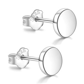 18K White Gold Plated Stud Earrings 925 Silver Earrings Women's 3 mm - 10 mm Options Round Hypoallergenic Jewellery for Men Girls, White Gold