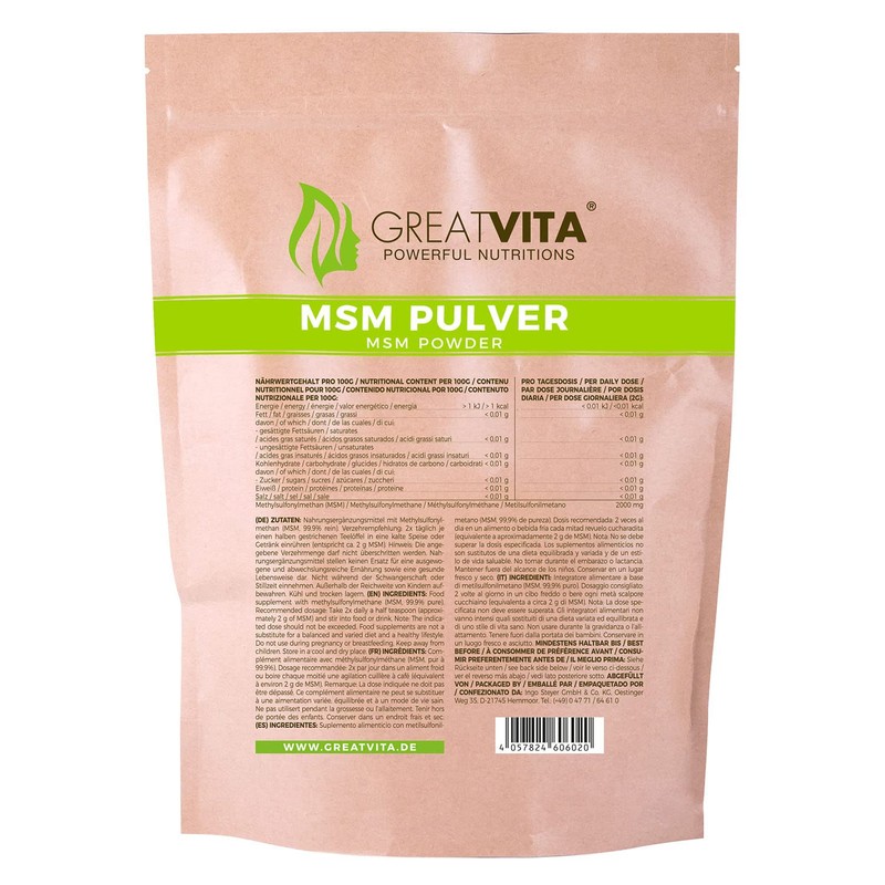 Meavita MSM Powder 99.9% Pure (1 x Pack of 1000g) Methylsulfonylmethane