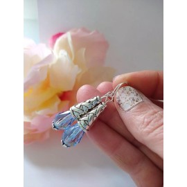 Bad Apple Designs Light Blue Crystal Teardrop Silver Dangle Earrings, Handcrafted, Ladies Jewelry