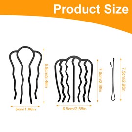 EIHI 6 Piece Hair Pins Set in Black - French Twist Hair Pins with Hair Comb and Hair Stick for Braiding Hairstyles, Bun Cushions and Vintage Styling Tool Accessories for Women Girls