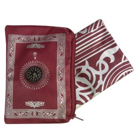 Glamified Muslim Prayer Mat Travel Pocket Friendly Islamic Prayer Mat, Muslim Prayer Rug With Qibla Finder Compass - Maroon
