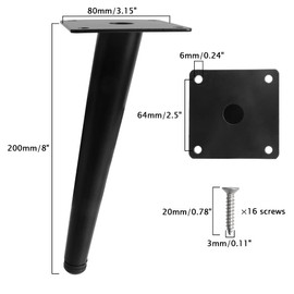 ANMOO 4Pcs 8" Metal Oblique Furniture Legs,20cm Cone Cabinet Legs Stainless Steel Table Legs No-Slip Silent For Furniture, Sofas, Cabinets(Black)