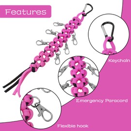 Cheer Bow Holder - Cheerleader Backpack Bow Organizer - Durable Paracord Hair Bow Hanger Cheer Bag Accessories - Cheerleading Gift for Cheer Teams - Pink/Black 5 Pack