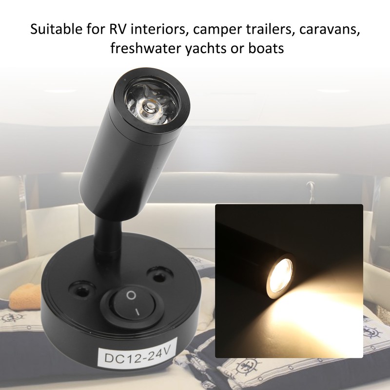 12‑24V 3W LED Reading Light Bedroom Bedside Lamp Chrome Aluminum