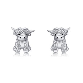 Yafeini Highland Cow Studs Earrings 925 Sterling Silver Highland Cow Jewellery Gifts for Girls Daughter, Sterling Silver