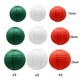 Christmas Paper Lantern Party Decoration, Multicoloured Party Ball Lantern Lights, Suitable for Christmas Party, Wedding Party, Baby Birthday Party Decoration, Set of 9 (White, Green, Red)