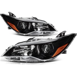 Headlight Assembly for Toyota Camry 2015-2017 Black Housing Amber Reflector Clear Lens Driver and Passenger Side Headlamp