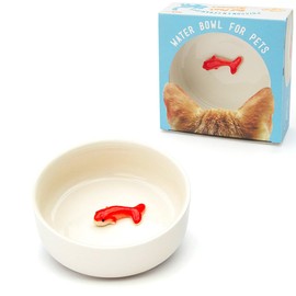 Suck UK Cat Bowls - Fish Bowl - Cat Water Bowl - Funny Animal Accessories - Ceramic Dish - Novelty Pet Supplies - Pets Prank Gift - Animal Owner Gifts - 3D Hand Painted Goldfish - Pet Humor - White