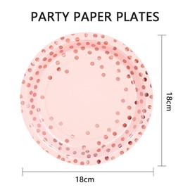 PYAILI Party Paper Plates, 50-Pack Disposable Pink and Rose Gold Plates, Foil Polka Dots, 18 Centimetres-7 Inch