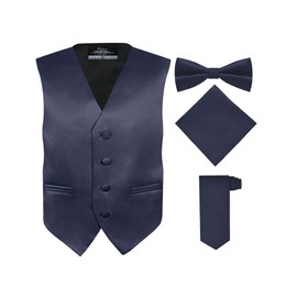 S.H. Churchill & Co. Conjunto de chaleco de 4 piezas para niño, con corbata, corbata para el cuello y pañuelo de bolsillo, Azul Marino, 3 Años