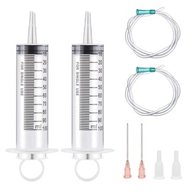 Pack of 2 Syringes 100 ml/cc with Hoses and Blunt Needles, Reusable, Individual Packaging, Sterile, Measuring Liquids, Plant Watering, Animal Feeding, Scientific Laboratories, Industry