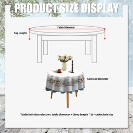 Embhlitfe Round Christmas Tablecloth 150cm Diameter Christmas Round Fawn Print Tablecloth Circular Table Cover for Cafe Restaurant Buffet Christmas Tabletop Winter and Holiday Table Decorations