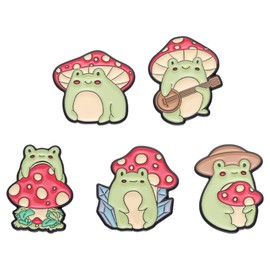 WRITWAA 5pcs Cute Frog and Mushroom Brooch Pins, Animal Theme Zinc Alloy Badges for Coat Hat Decoration, Assorted Colors, Perfect for Backpacks and Clothes
