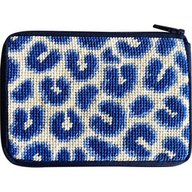 Stitch & Zip Needlepoint Coin Purse Kit- Navy Leopard