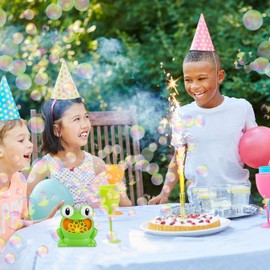Relaxdays Frog 10024940 Bubble Machine 13 cm, Soap Bubbles for Children's Birthday Parties and Weddings, Mini Bubble Machine, Green