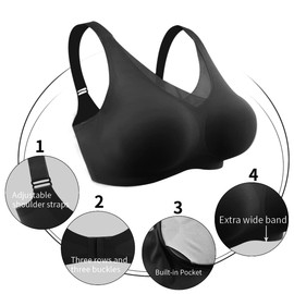 Polreta Seamless Post-Surgery Bra for Women, Pocket Mastectomy Bras for Breast Prosthesis with Cotton Breast Forms Set