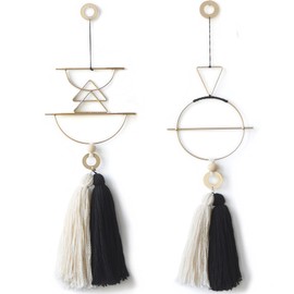 Lindo macramé para colgar en la pared de latón con borla hecha a mano para decoración del hogar (dorado)