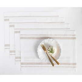 Solino Home French Linen Placemats Set of 4 – 100% Pure Linen Natural and White Placemats 14 x 19 Inch – Machine Washable Stripe Placemats for Fall, Thanksgiving