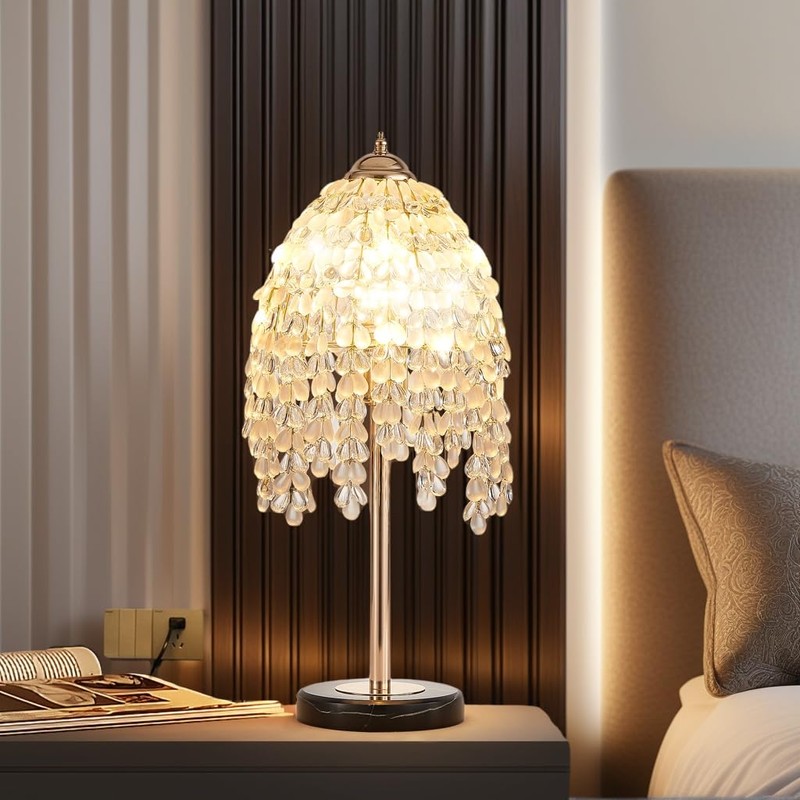 juruilight 19 Inch Gold Crystal Table Lamp,Elegant Nightstand Lamp with