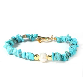 JJDreams Gemstone Bracelet Healing Stones Bracelet Women's Chip Bracelet Yoga Bracelet Amethyst with Pearl, Blue Turquoise