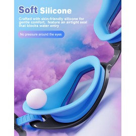 Vegemono Kids Swim Goggles in Candy Dual-Tone, Adjustable Nose Pads & Soft Silicone for Leak-proof Fit Across Ages(6-14), Clear Wide Vision & Anti-Fog &Anti-UV, With Fashion Hard Protective Case