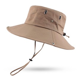 Sonnenhut Herren Damen Sommerhut UV Schutz Fischerhut Faltbar Safari Hut mit Breiter Krempe Gartenhut Wandern Angeln (Khaki)